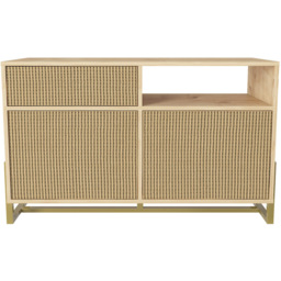 Decorotika Utopie 3 Door Singe Shelf Oak and Rattan Modern Storage Cabinet - Size: 78.4 x 120 x 45cm - Multi - Wilko - thumbnail 3