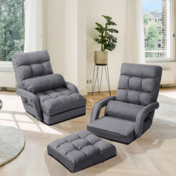 Costway Grey Adjustable Folding Floor Lazy Chair - Size: Single - Wilko - thumbnail 5
