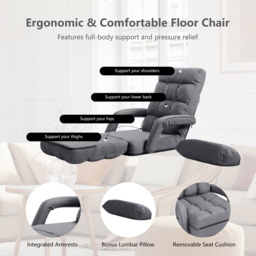 Costway Grey Adjustable Folding Floor Lazy Chair - Size: Single - Wilko - thumbnail 7