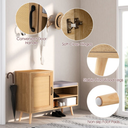 Costway Single Door 2 Shelf Natural Rattan Shoe Cabinet Bench - Size: 127 x 56 x 15cm - Cream - Wilko - thumbnail 6