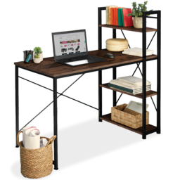 tectake 3 Compartment Dark Wood Industrial Desk with Integrated Shelf - Size: 120 x 61 x 122cm - Brown - Wilko - thumbnail 3