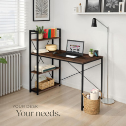 tectake 3 Compartment Dark Wood Industrial Desk with Integrated Shelf - Size: 120 x 61 x 122cm - Brown - Wilko - thumbnail 7