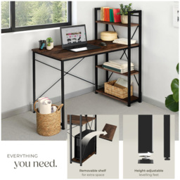 tectake 3 Compartment Dark Wood Industrial Desk with Integrated Shelf - Size: 120 x 61 x 122cm - Brown - Wilko - thumbnail 6
