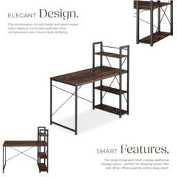 tectake 3 Compartment Dark Wood Industrial Desk with Integrated Shelf - Size: 120 x 61 x 122cm - Brown - Wilko - thumbnail 5