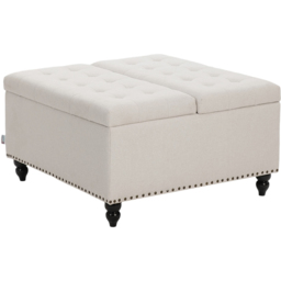 Living and Home Beige Square Linen Upholstered Lift Top and Flip Storage Ottoman - Size: 78 x 81.5 x 81.5cm - Wilko - thumbnail 3