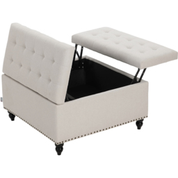 Living and Home Beige Square Linen Upholstered Lift Top and Flip Storage Ottoman - Size: 78 x 81.5 x 81.5cm - Wilko - thumbnail 5