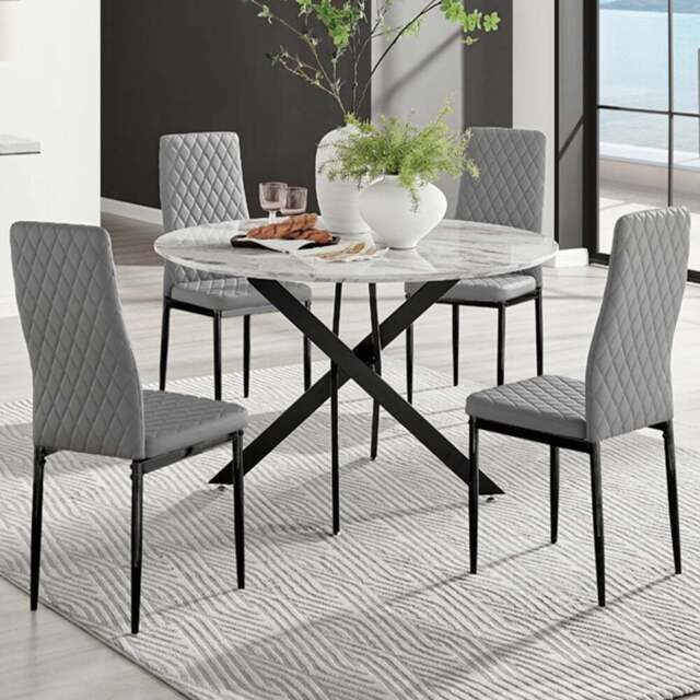 Furniturebox Arona Valera Marble Effect 4 Seater Round Dining Set White Black and Grey - Wilko - image 1