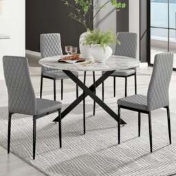 Furniturebox Arona Valera Marble Effect 4 Seater Round Dining Set White Black and Grey - Wilko - thumbnail 1