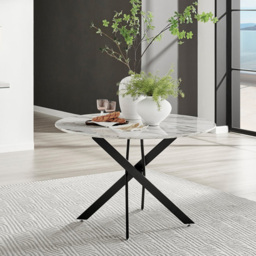 Furniturebox Arona Valera Marble Effect 4 Seater Round Dining Set White Black and Grey - Wilko - thumbnail 3
