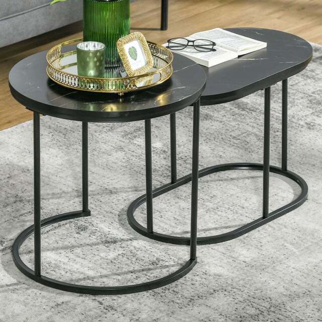 HOMCOM 2 Piece Black Round and Oblong Table Set - Size: 50.5 x 50.0 x 50.0cm - Wilko - image 1