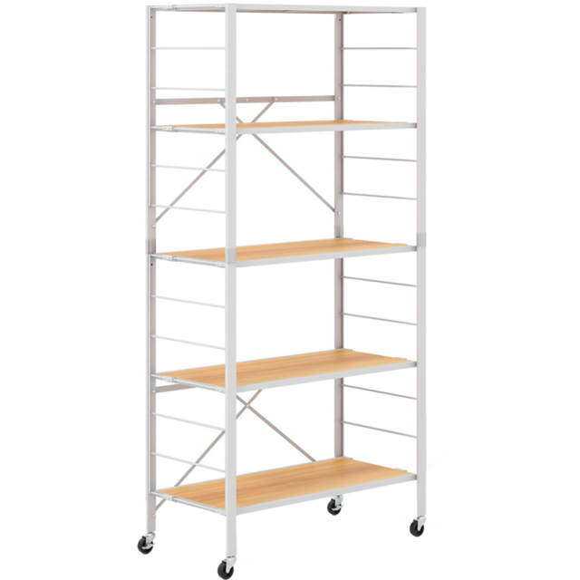 Costway 4 Shelf Natural Metal Folding Wheeled Shelving Rack - Size: 89 x 42 x 23cm - Cream - Wilko - image 1