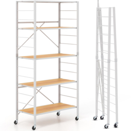 Costway 4 Shelf Natural Metal Folding Wheeled Shelving Rack - Size: 89 x 42 x 23cm - Cream - Wilko - thumbnail 4