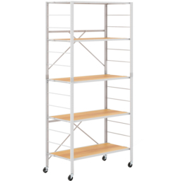 Costway 4 Shelf Natural Metal Folding Wheeled Shelving Rack - Size: 89 x 42 x 23cm - Cream - Wilko - thumbnail 1