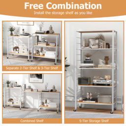 Costway 4 Shelf Natural Metal Folding Wheeled Shelving Rack - Size: 89 x 42 x 23cm - Cream - Wilko - thumbnail 6