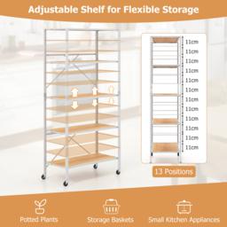 Costway 4 Shelf Natural Metal Folding Wheeled Shelving Rack - Size: 89 x 42 x 23cm - Cream - Wilko - thumbnail 7