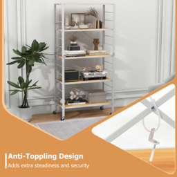 Costway 4 Shelf Natural Metal Folding Wheeled Shelving Rack - Size: 89 x 42 x 23cm - Cream - Wilko - thumbnail 5