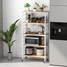 Costway 4 Shelf Natural Metal Folding Wheeled Shelving Rack - Size: 89 x 42 x 23cm - Cream - Wilko - thumbnail 3