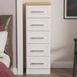 Crowndale Kent 5 Drawer White Ash and Modern Oak Tall Bedside Cabinet Ready Assembled - White Ash & Modern Oak - Wilko - thumbnail 1