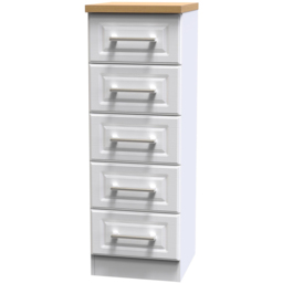 Crowndale Kent 5 Drawer White Ash and Modern Oak Tall Bedside Cabinet Ready Assembled - White Ash & Modern Oak - Wilko - thumbnail 5