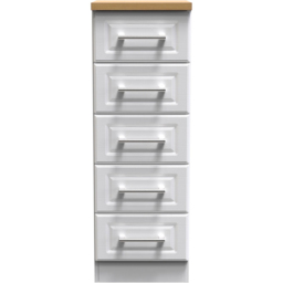 Crowndale Kent 5 Drawer White Ash and Modern Oak Tall Bedside Cabinet Ready Assembled - White Ash & Modern Oak - Wilko - thumbnail 3