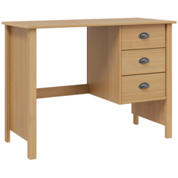 vidaXL Hill 3 Drawer Compact Pine Wood Home Desk Brown - Size: 74 x 100 x 45cm - Wilko - thumbnail 3