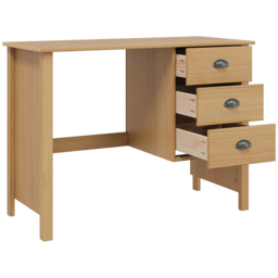 vidaXL Hill 3 Drawer Compact Pine Wood Home Desk Brown - Size: 74 x 100 x 45cm - Wilko - thumbnail 5