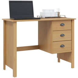 vidaXL Hill 3 Drawer Compact Pine Wood Home Desk Brown - Size: 74 x 100 x 45cm - Wilko - thumbnail 4