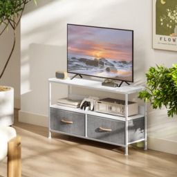 HOMCOM 2 Foldable Linen Drawer Single Shelf White TV Cabinet - Size: 56 x 29 x 98cm - Wilko - thumbnail 4