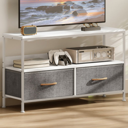 HOMCOM 2 Foldable Linen Drawer Single Shelf White TV Cabinet - Size: 56 x 29 x 98cm - Wilko