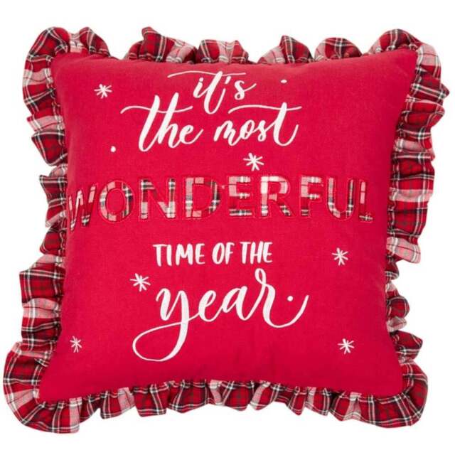 Most Wonderful Time Ruffle Cushion - Red - Wilko - image 1