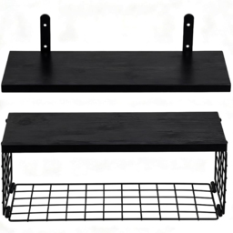 Living and Home Black 2-Tier Wall-Mounted Floating Shelf with Wire Basket - Size: 15.5 x 40 x 14.7cm - Wilko - thumbnail 4