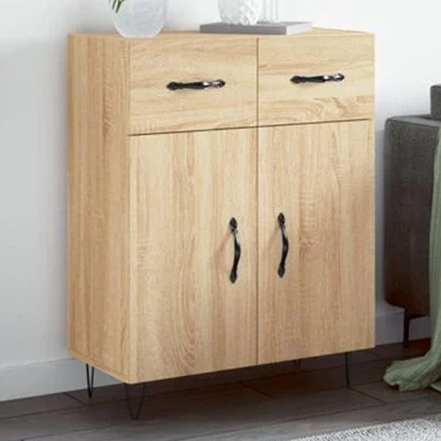 vidaXL 2 Door 2 Drawer Sonoma Oak Sideboard - Size: 90 x 69.5 x 34cm - Brown - Wilko - image 1