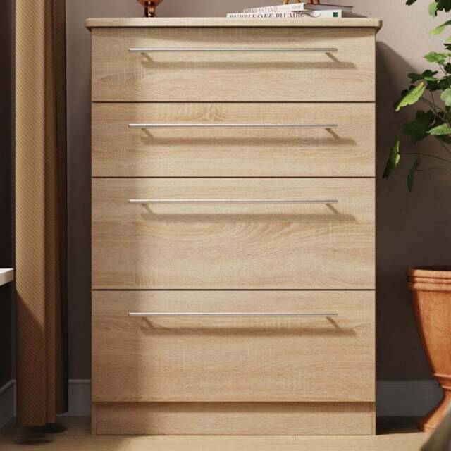 Crowndale Sherwood 4 Drawer Bardolino Oak Deep Chest of Drawers - Brown - Wilko - image 1