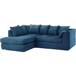 Luxor 3 Seater Marine Blue Jumbo Cord Left Hand Facing Corner Sofa - Wilko - thumbnail 3