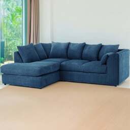 Luxor 3 Seater Marine Blue Jumbo Cord Left Hand Facing Corner Sofa - Wilko - thumbnail 1