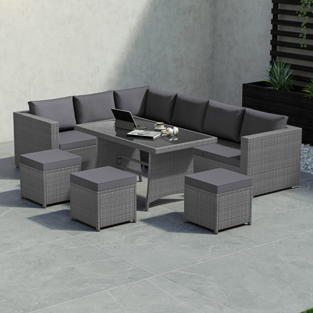 Garden Vida Belgrave Rattan Effect 9 Seater Garden Dining Set Grey - Wilko - image 1