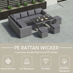 Garden Vida Belgrave Rattan Effect 9 Seater Garden Dining Set Grey - Wilko - thumbnail 6