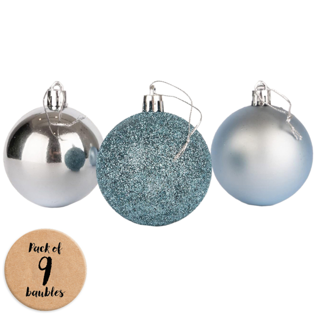 Shatchi 5cm Light Blue Shatterproof Christmas Baubles 9 Pack - Wilko - image 1