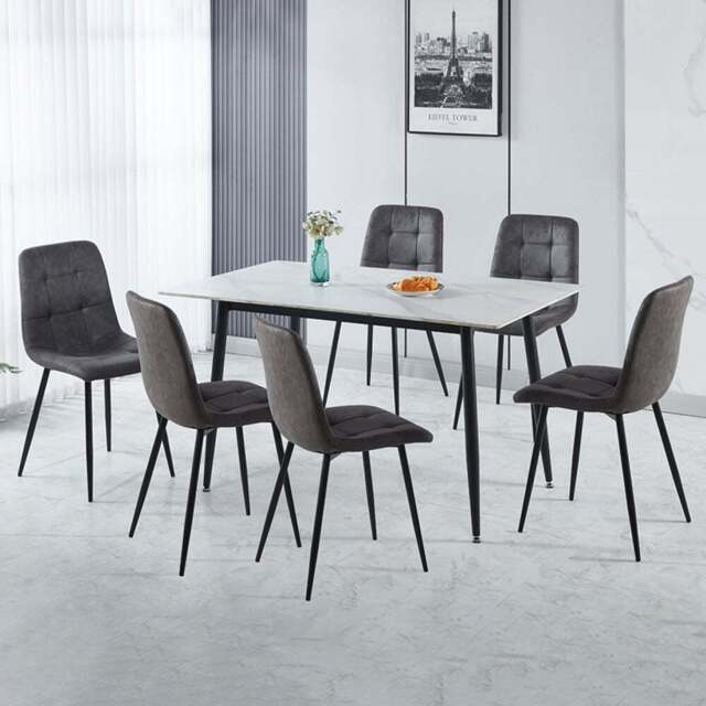 Seconique Fenton 6 Seater Dining Set White and Dark Grey Suede Fabric - White/Dark Grey Suede Fabric - Wilko - image 1