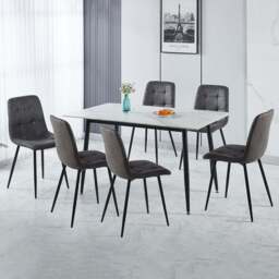 Seconique Fenton 6 Seater Dining Set White and Dark Grey Suede Fabric - White/Dark Grey Suede Fabric - Wilko - thumbnail 1