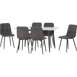 Seconique Fenton 6 Seater Dining Set White and Dark Grey Suede Fabric - White/Dark Grey Suede Fabric - Wilko - thumbnail 3
