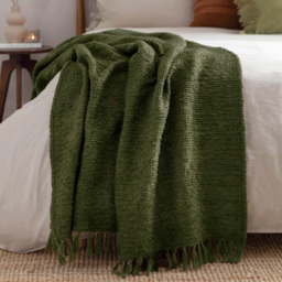 Yard Candar Khaki Textured Boucle Throw - Size: 170 x 130 x 1cm - Green - Wilko - thumbnail 6