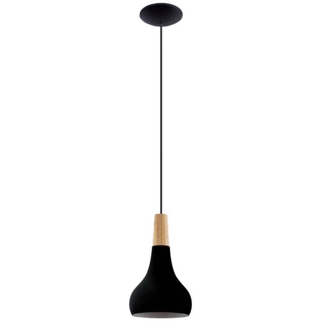 EGLO Sabinar Black Metal and Wood Pendant Light 18cm - Size: 18.0 x 18.0 x 110.0cm - Wilko - image 1