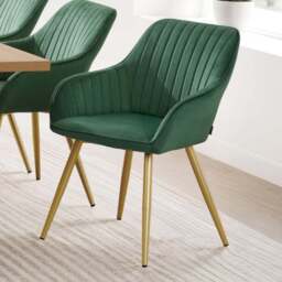 tectake Marilyn Set of 4 Dark Green and Gold Quilted Velvet Dining Chair - Wilko