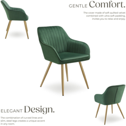 tectake Marilyn Set of 4 Dark Green and Gold Quilted Velvet Dining Chair - Wilko - thumbnail 4