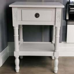 Acacia Home Art Deco Single Drawer Medium Solid Pine Wood Side Table - Size: 65 x 45 x 35cm - Grey - Wilko