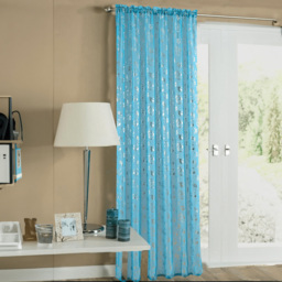 Velosso Geneva Teal Foil Flower Voile Panel 150 x 122cm - Size: W 150 x D 122cm - Blue - Wilko
