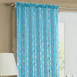 Velosso Geneva Teal Foil Flower Voile Panel 150 x 122cm - Size: W 150 x D 122cm - Blue - Wilko - thumbnail 3
