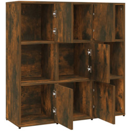vidaXL 5 Door 4 Shelf Smoked Oak Wooden Bookcase - Size: 90 x 90 x 30cm - Brown - Wilko - thumbnail 6