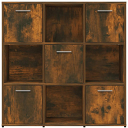 vidaXL 5 Door 4 Shelf Smoked Oak Wooden Bookcase - Size: 90 x 90 x 30cm - Brown - Wilko - thumbnail 4
